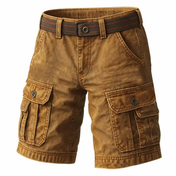 Men's Outdoor Vintage Distressed Tactical Multi-Pocket Stretch Workwear Cargo Shorts - Cotosen.com 