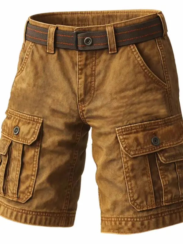 Men's Outdoor Vintage Distressed Tactical Multi-Pocket Stretch Workwear Cargo Shorts - Menbarn.com 