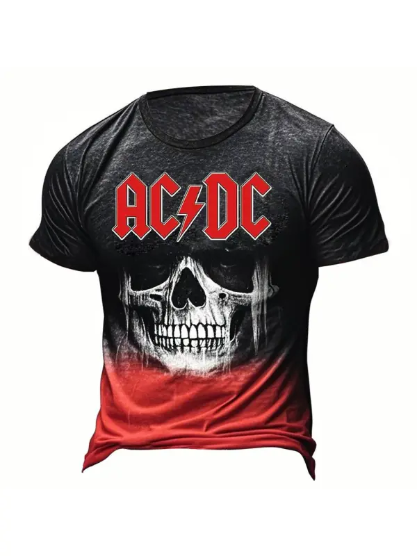 Men's Vintage Rock Band Skull Gradient Print Short Sleeve T-Shirt - Aptkoi.com 
