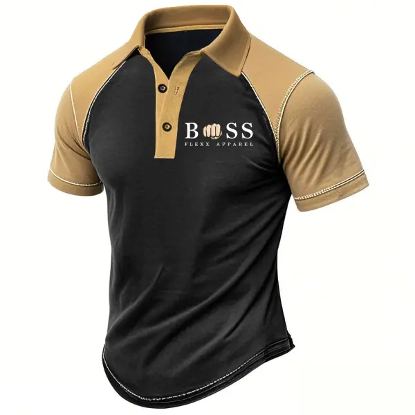 Men's Vintage Color Block Polo Collar Short Sleeve T-Shirt - Cotosen.com 