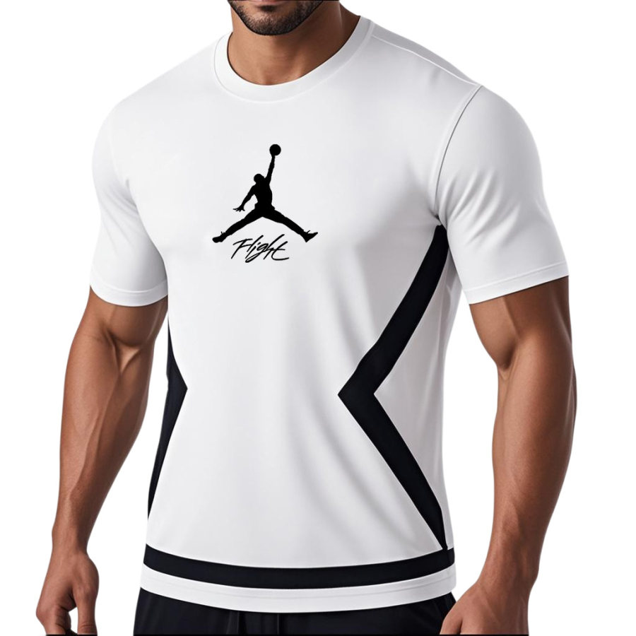 

Men's Basketball Flight Print Breathable Sports Crew Neck Short Sleeve T-Shirt