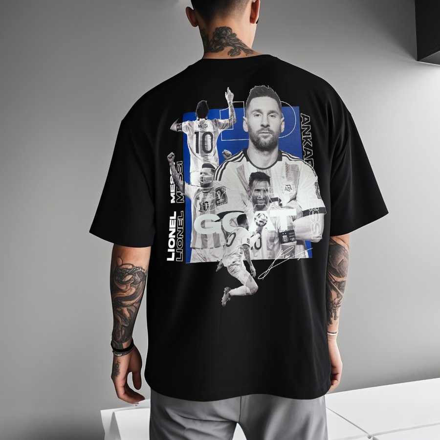 

Unisex Football Print Oversized Black Short Sleeve T-Shirt