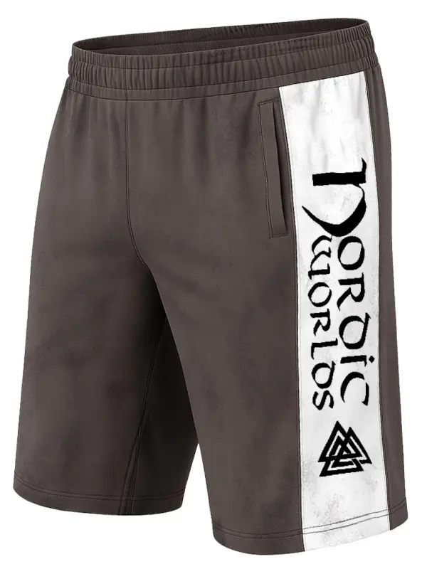 Men's Vintage Nordic Worlds Ragnarok Color Block Elastic Drawstring Shorts - Menbarn.com 