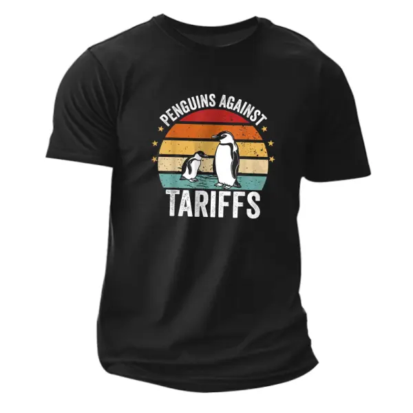 Retro Penguins Against Tariffs Anti Tariffs Funny Penguins T-shirt - Wayrates.com 