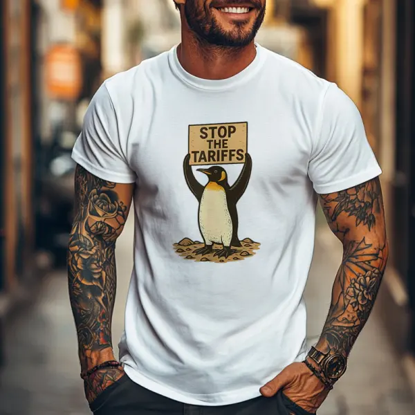 Stop The Tariffs Funny Anti Against Tariff Penguin T-shirt - Wayrates.com 