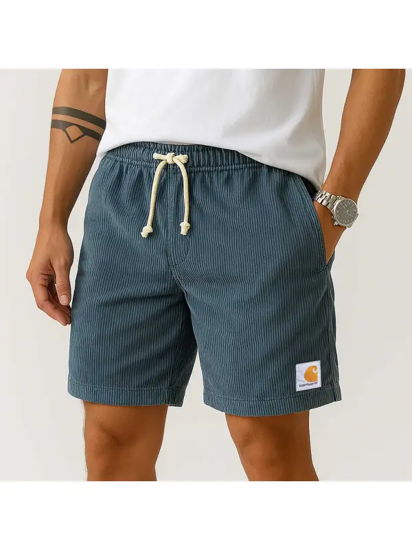 Men's Vintage Corduroy Surf Elastic Drawstring Shorts - Aptkoi.com 
