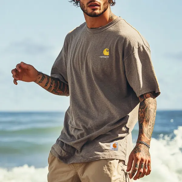 Unisex Vintage Embroidery Gray Knit Lightweight Mesh Surf T-Shirt - Perfect For Summer Outdoors - Yesunshine.com 