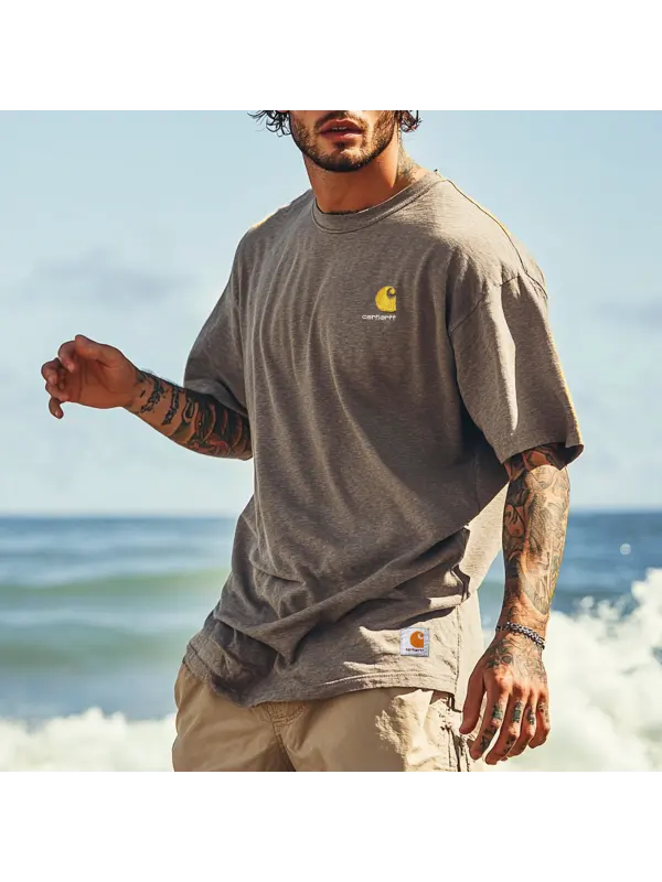 Unisex Vintage Embroidery Gray Knit Lightweight Mesh Surf T-Shirt - Perfect For Summer Outdoors - Aptkoi.com 