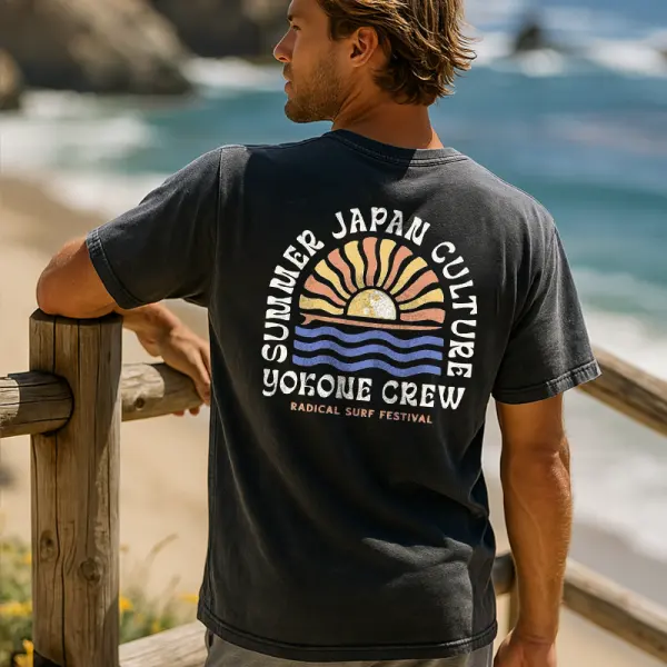 Men's Surf Summer Japan Culture Graphic T-Shirt - Dozenlive.com 