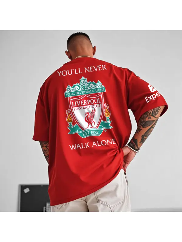 Unisex Vintage You'll Never Walk Alone Football Club Print Crew Neck Short Sleeve T-Shirt - Shopyiyistories.com 