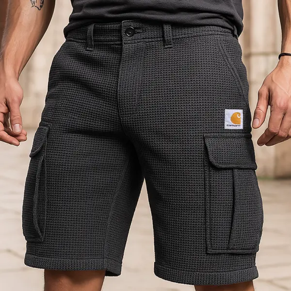 Men's Waffle Fabric Cargo Shorts With Functional Pockets And Classic Fit
