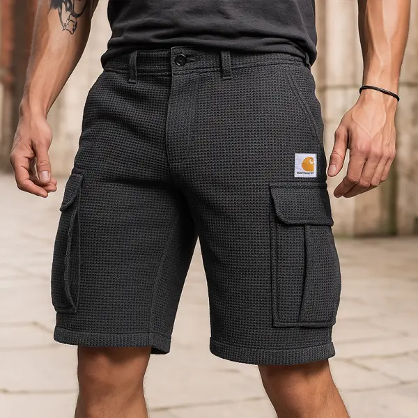 Men's Waffle Fabric Cargo Shorts With Functional Pockets And Classic Fit - Wayrates.com 
