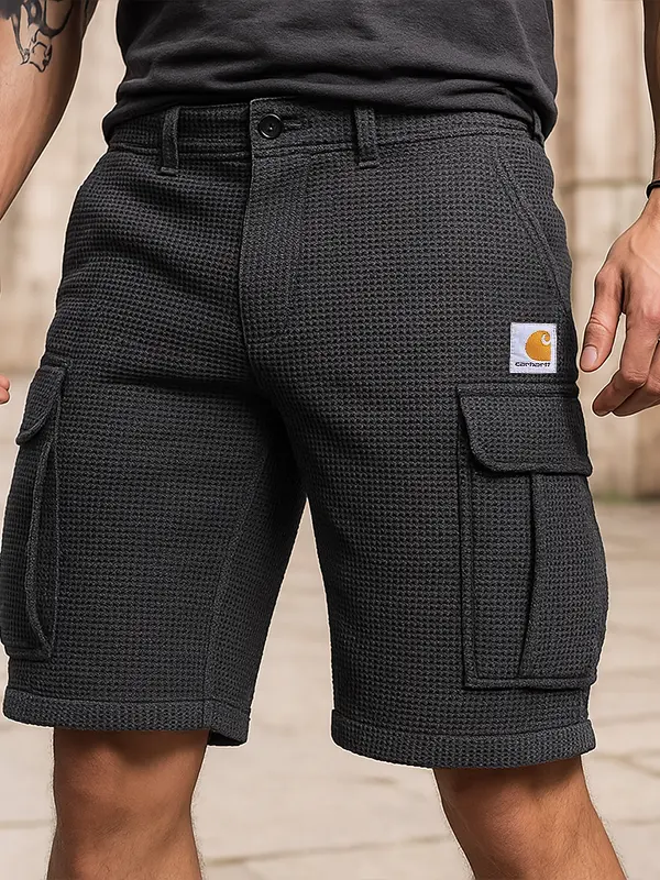 Men's Waffle Fabric Cargo Shorts With Functional Pockets And Classic Fit - Menbarn.com 