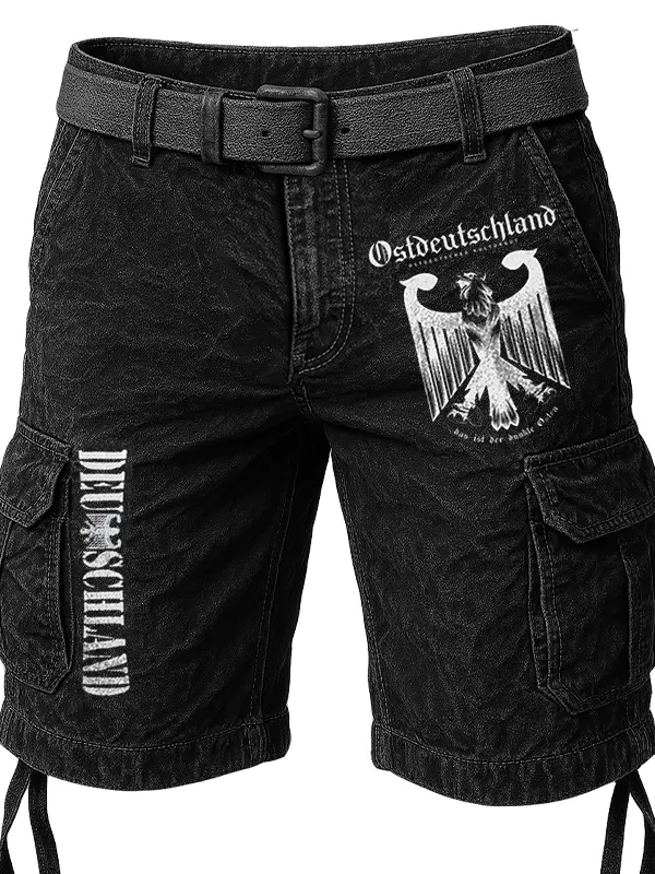 Men's Retro Distressed Cargo Pocket Shorts Black - Pragmaace.com 