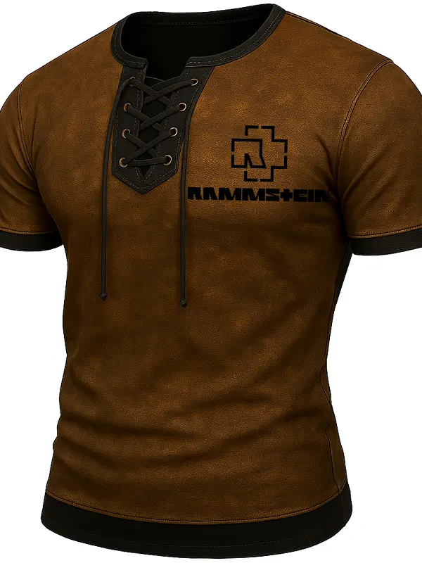 Men's Vintage Rammstein Rock Band T-Shirt With Lace-Up Detail - Pragmaace.com 