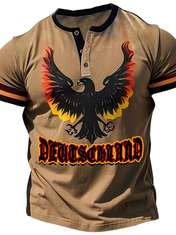 Men's Vintage Tactics Eagle Emblem Henley Shirt - Simplyion.com 