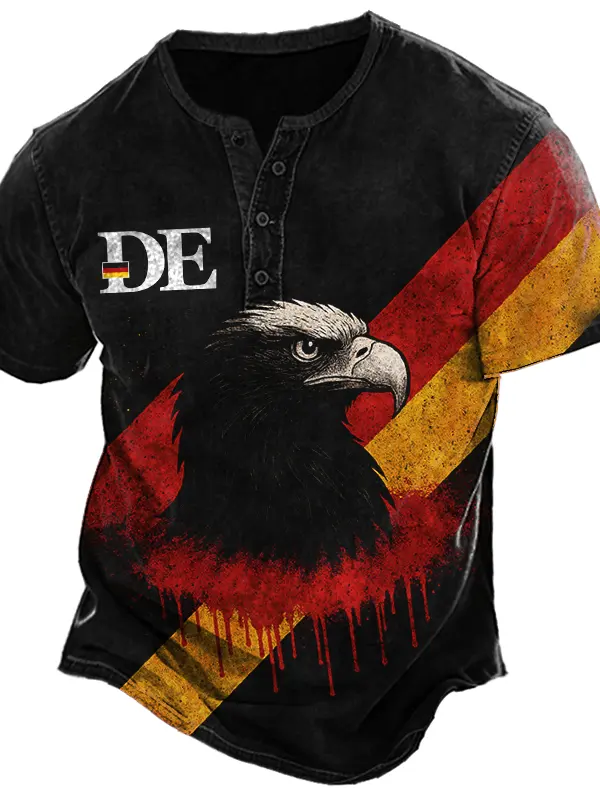 Men's Vintage German Eagle Flag Henley T Shirt - Pragmaace.com 