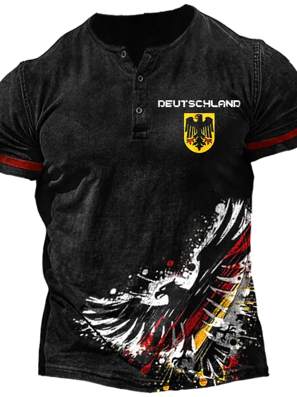 Men's Vintage Tactics Deutschland Eagle Emblem Henley T-Shirt - Pragmaace.com 