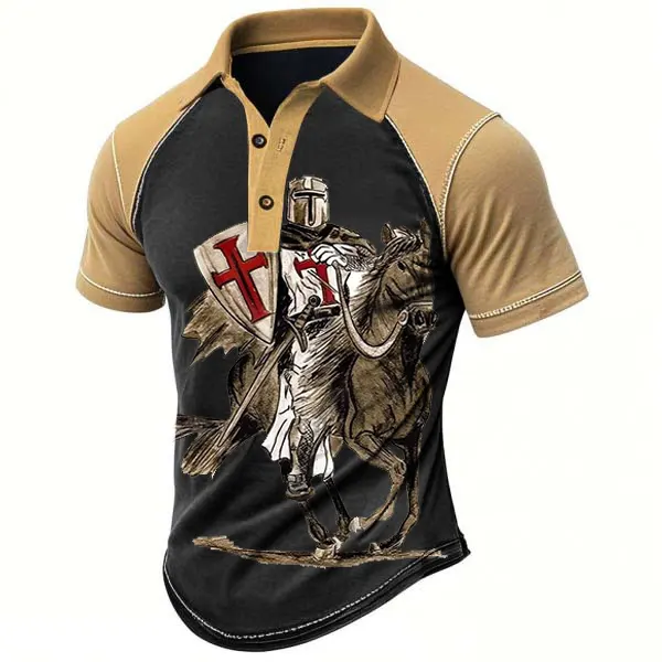 Men's Vintage Knights Templar Color Block Polo Collar Short Sleeve T-Shirt - Rabclub.com 
