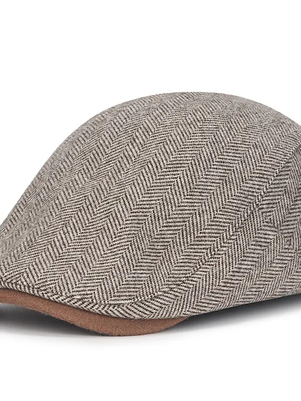 Herringbone Casual Warm Peaked Cap British Retro Progressive Hat - Menbarn.com 
