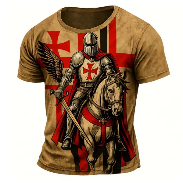 Men's Vintage Knights Templar Cross Print Short Sleeve T-Shirt - Elementnice.com 