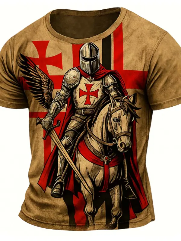 Men's Vintage Knights Templar Cross Print Short Sleeve T-Shirt - Pragmaace.com 