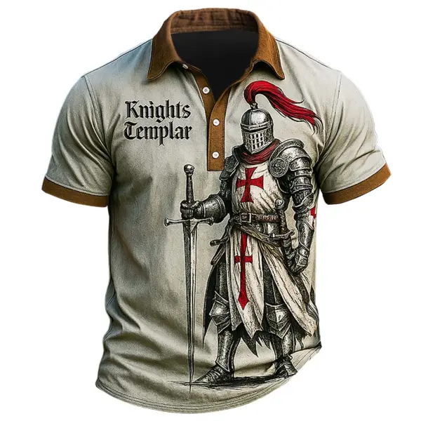 Men's Vintage Knights Templar Polo Collar Color Block Short Sleeve T-shirt - Cotosen.com 