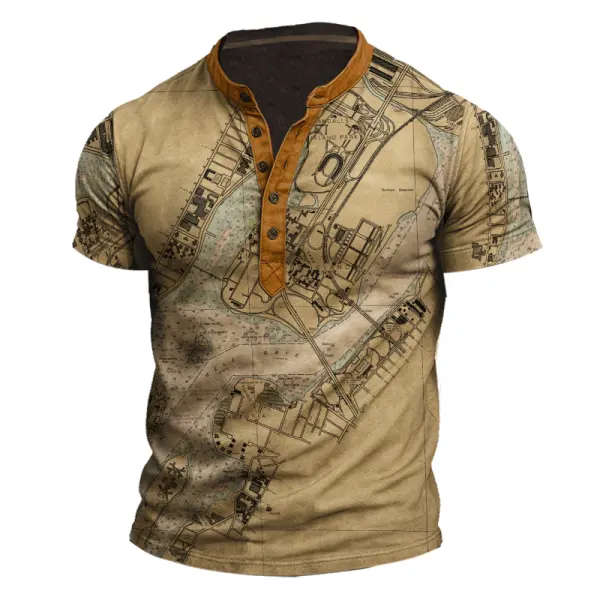 The Hell Gate NYC Vintage Map Print Henley T-Shirt - Elementnice.com 