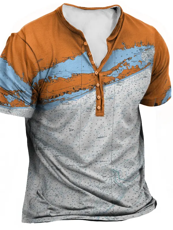 The Long Island Biker Print Henley T-Shirt - Simplyion.com 