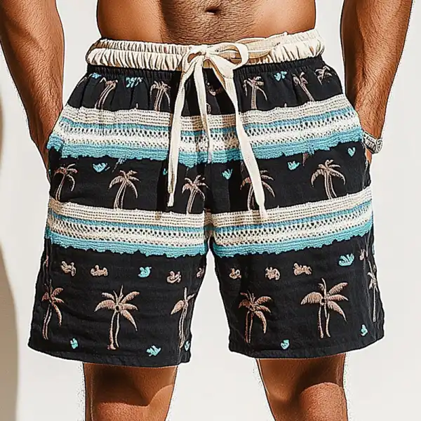 Men's Holiday Crochet Knitted Patchwork Palm Tree Casual Shorts - Wayrates.com 