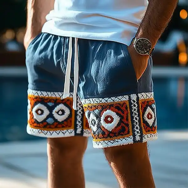 Men's Holiday Cotton And Linen Ethnic Patterns Summer Beach Shorts - Wayrates.com 