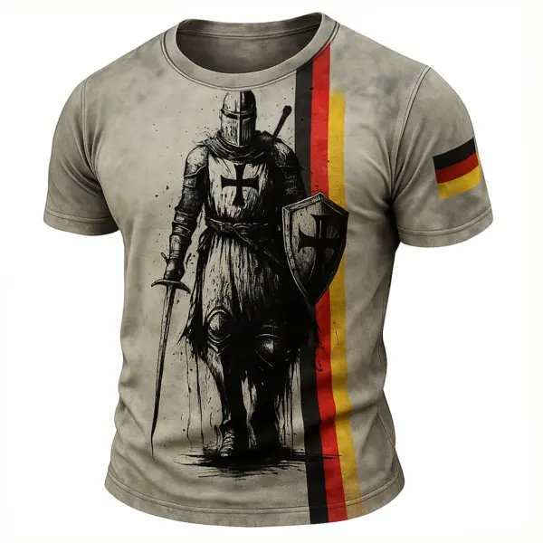 Men's Vintage Knights Templar German Flag Print Crew Neck Short Sleeve T-shirt - Cotosen.chimpone.com 