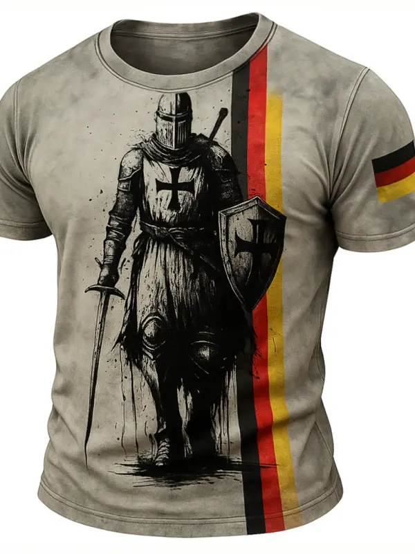 Men's Vintage Knights Templar German Flag Print Crew Neck Short Sleeve T-shirt - Pragmaace.com 