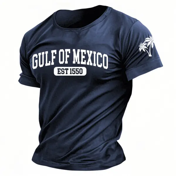Men's Vintage Gulf Of Mexico Est 1550 Print Short Sleeve T-Shirt - Elementnice.com 