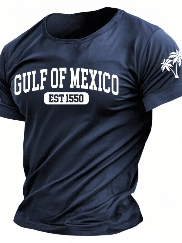 Men's Vintage Gulf Of Mexico Est 1550 Print Short Sleeve T-Shirt - Menwyx.com 