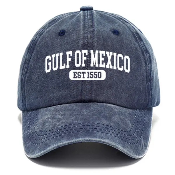 Gulf Of Mexico Est 1550 Unisex Washed Cotton Sun Hat Vintage Print Casual Cap - Elementnice.com 
