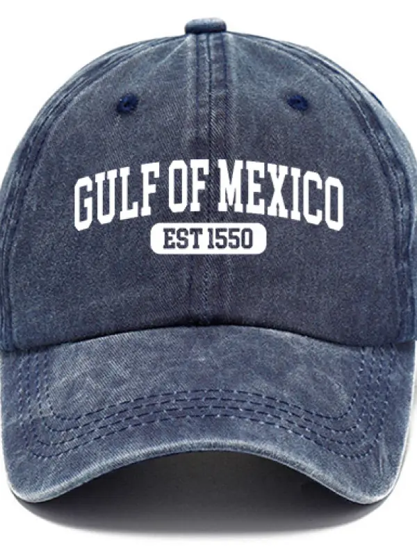 Gulf Of Mexico Est 1550 Unisex Washed Cotton Sun Hat Vintage Print Casual Cap - Wantbright.com 