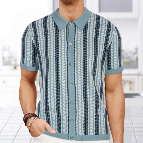 Men's Summer New Striped Jacquard Knitted Polo Shirt - Bustalent.com 