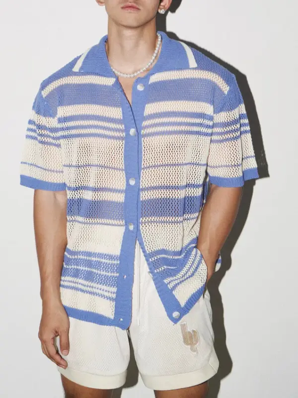 Men's Loose Short Sleeved Knitted Cardigan - Menbarn.com 