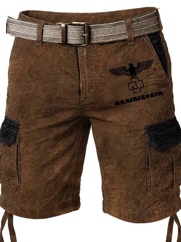 Men's Vintage Eagle Rock Logo Color Block Print Cargo Shorts - Pragmaace.com 
