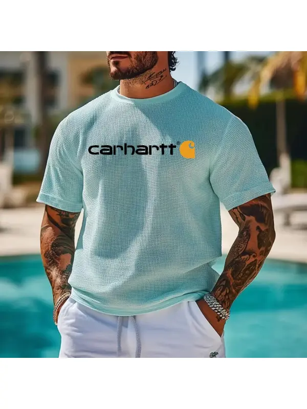 Men's Vintage Waffle Knit Short Sleeve Crew Neck T-Shirt - Aptkoi.com 