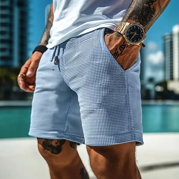 Men's Vintage Waffle Knit Surf Elastic Drawstring Walkshort Shorts - Menzfolk.com 