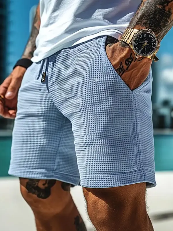 Men's Vintage Waffle Knit Surf Elastic Drawstring Walkshort Shorts - Menbarn.com 