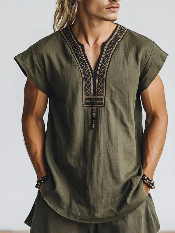 Stylish Embroidered Sleeveless Tank Top Tunic For Men - Menbarn.com 