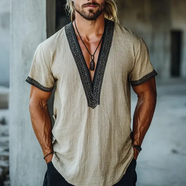 Stylish Embroidered V-Neck T-Shirt For Men - Menzfolk.com 