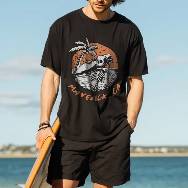 Surf Skeleton Graphic T-Shirt For Beach Lovers - Menzfolk.com 