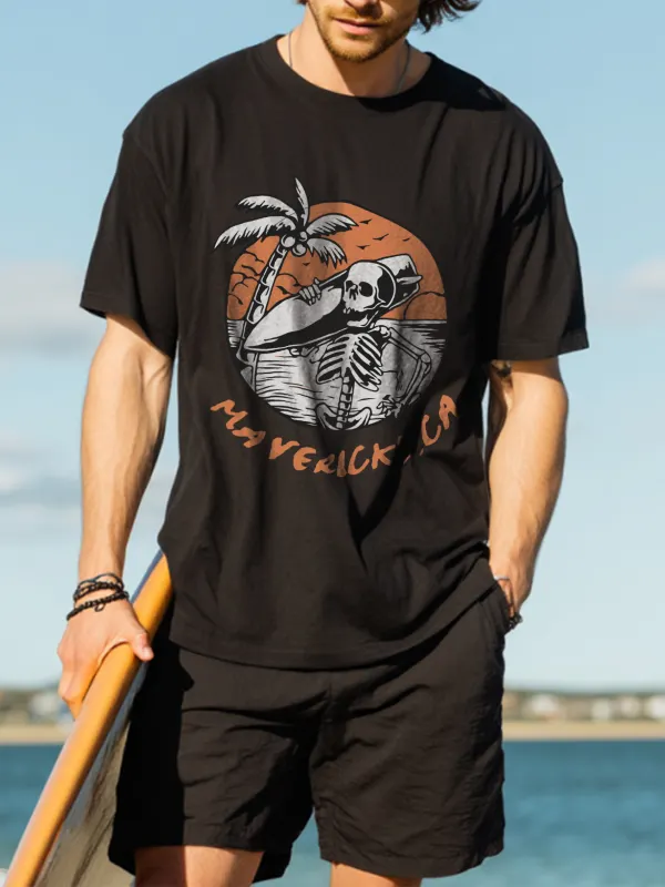 Surf Skeleton Graphic T-Shirt For Beach Lovers - Menbarn.com 