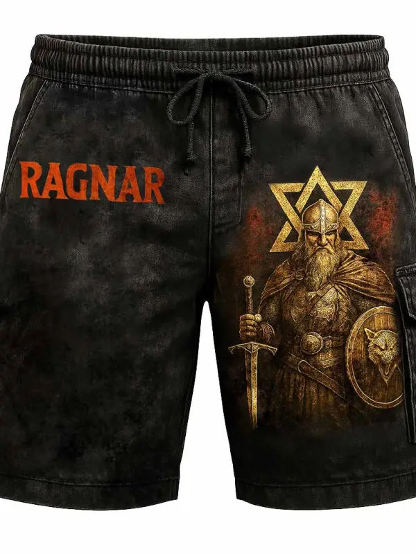 Men's Ragnar Viking Warrior Distressed Multi-Pocket Elastic Drawstring Cargo Shorts - Pragmaace.com 