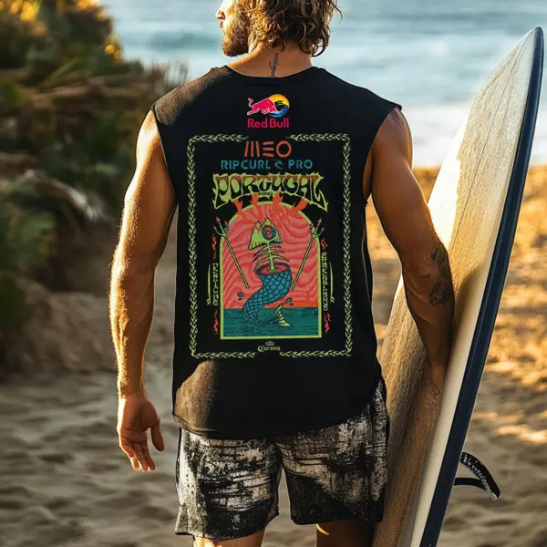 Men's Vintage Surfing Oversized WSL Poster Racing Graphic Print Tank Top - Wayrates.com 