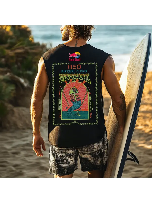 Men's Vintage Surfing Oversized WSL Poster Racing Graphic Print Tank Top - Shopyiyistories.com 